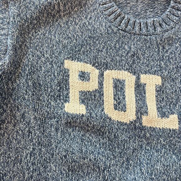 Polo Ralph Lauren Blue Marled Knit Logo POLO Crewneck Sweater Size L - Picture 7 of 11